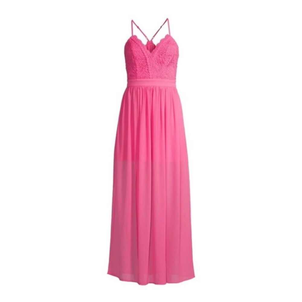 No Boundaries Lace Bodice Overlay Double Slit Front Pink Maxi Dress Size 3-5